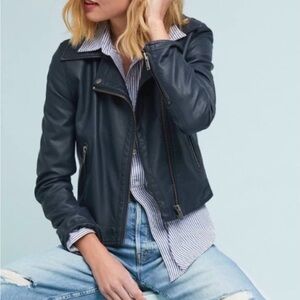Anthropologie Vintage Vegan Leather Jacket — Navy Blue Size Small